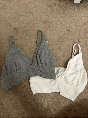 Ribbed Soft-Cup Bralette - Gray & White